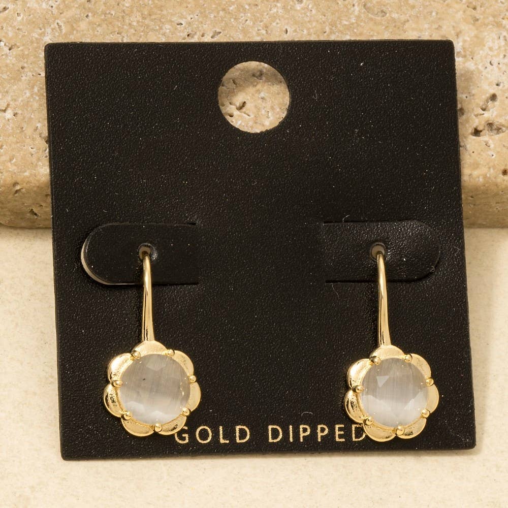 Gold Dipped Faceted Glass Flower Dangle Hook Earrings