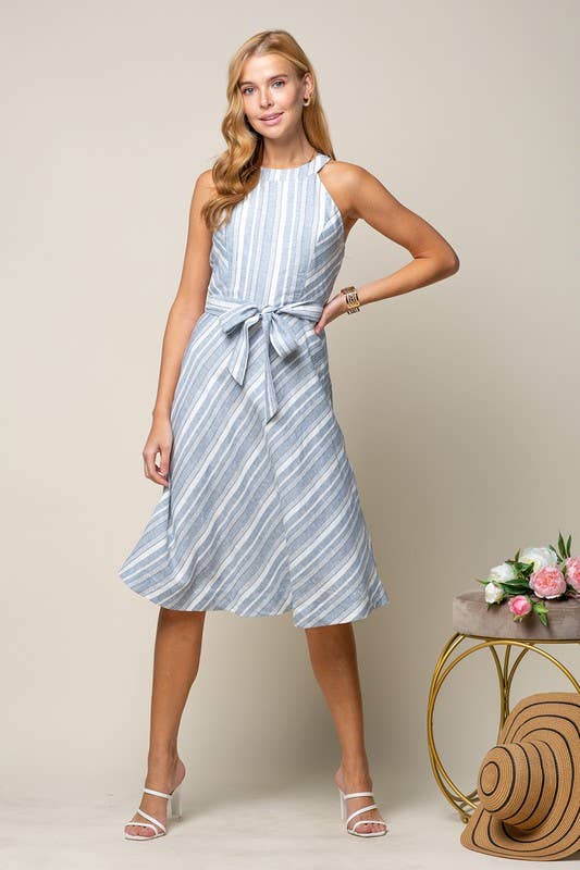 Halter Neck Dress with Multiple Stripe Ways