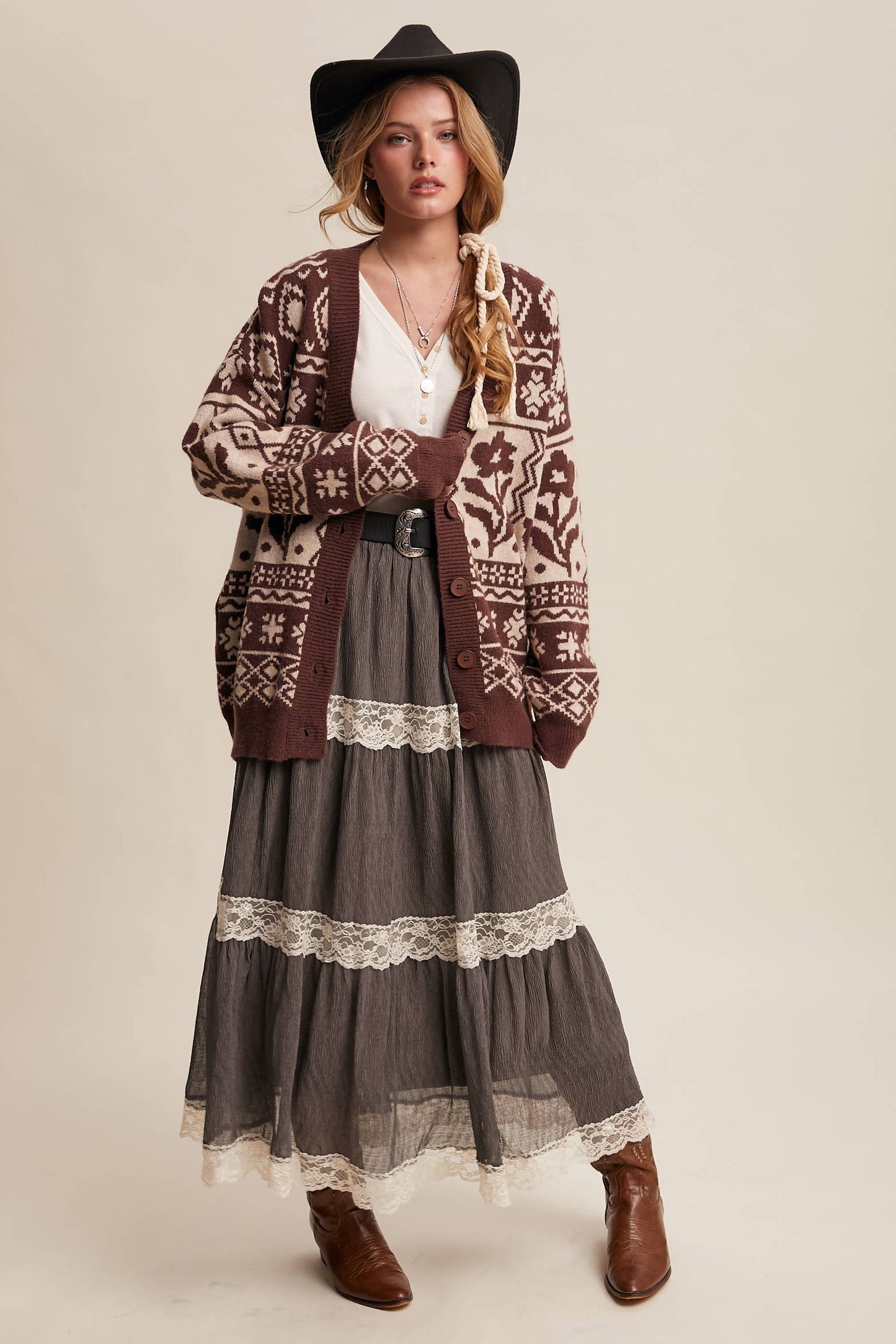 Fair Isle Floral Knit Cardigan