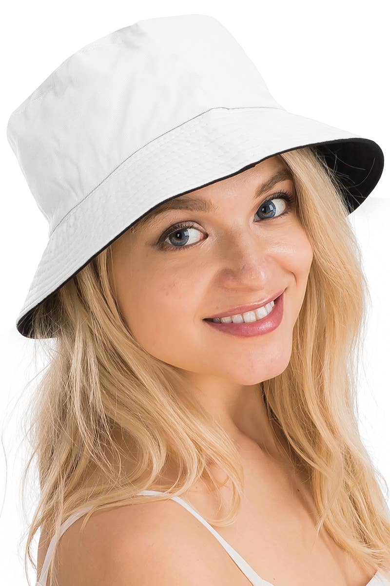 Solid Reversible Black Bottom Cotton Bucket Hat