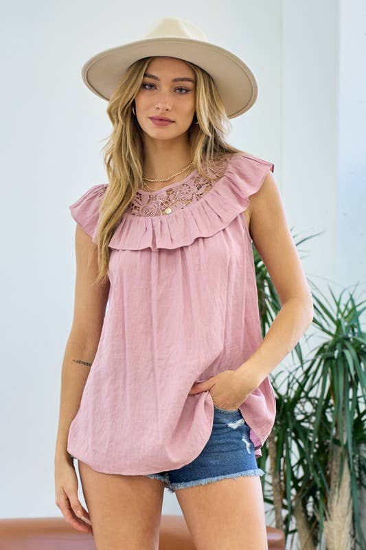Crochet Yoke Ruffle Top