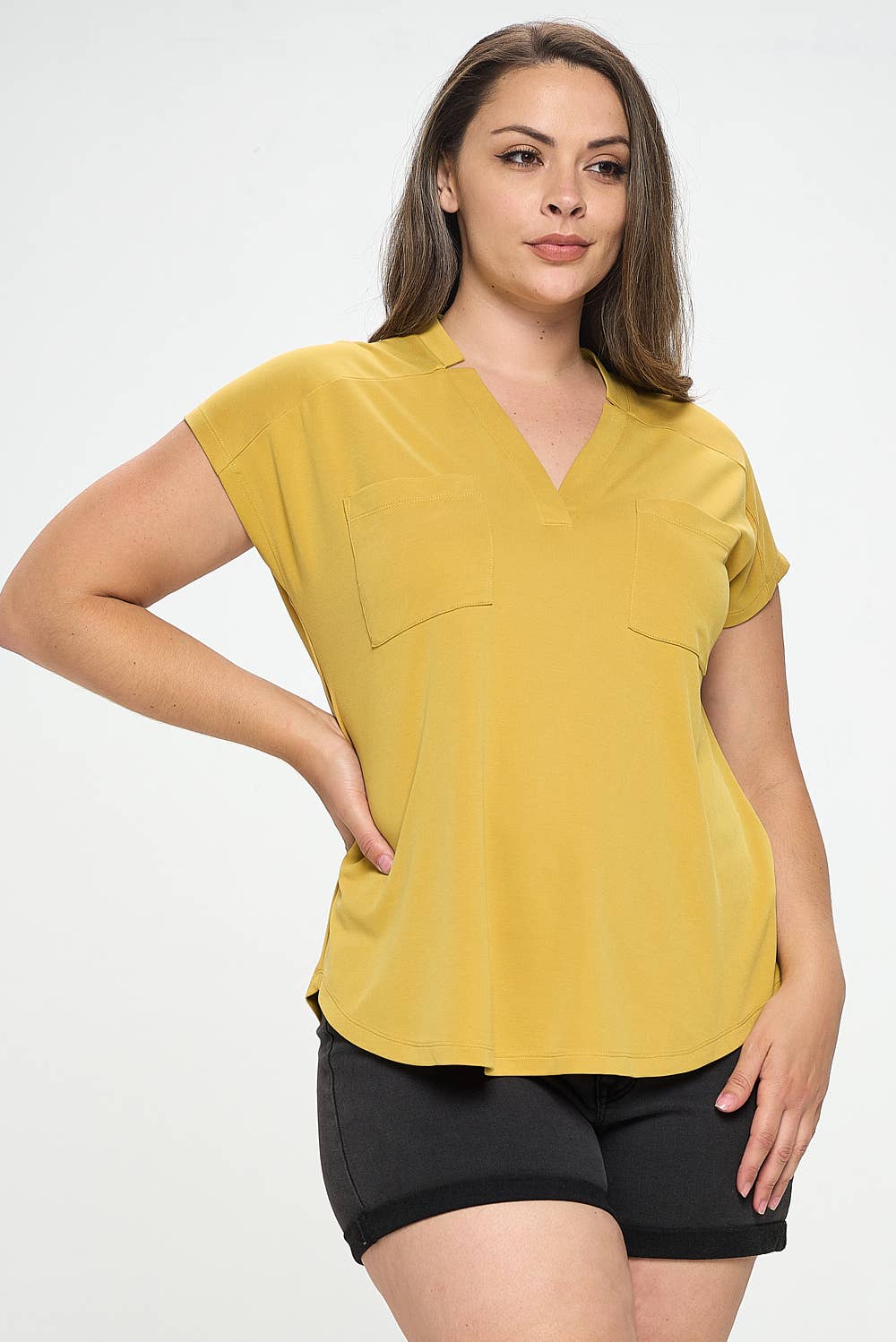 CUPRO SLIT V-TOP WITH PLEAT DETAIL