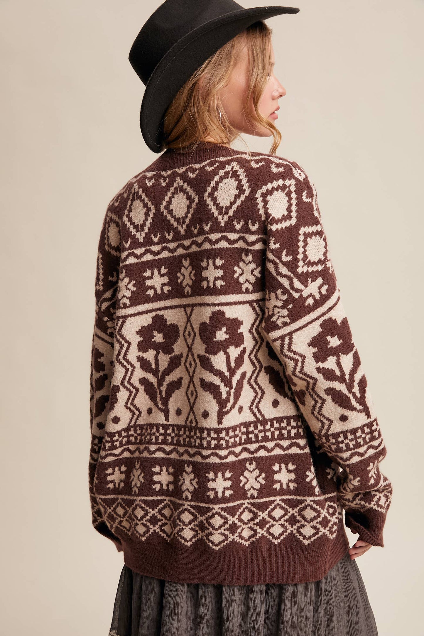 Fair Isle Floral Knit Cardigan