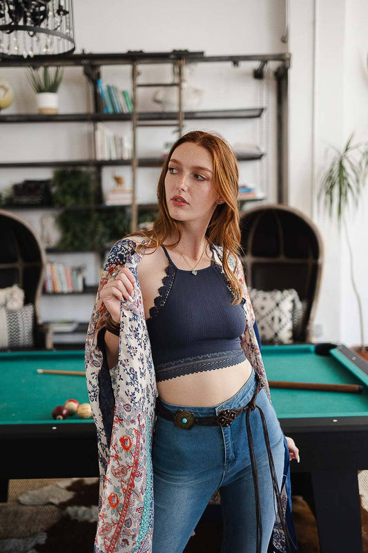 High Neck Crochet Lace Trim Bralette