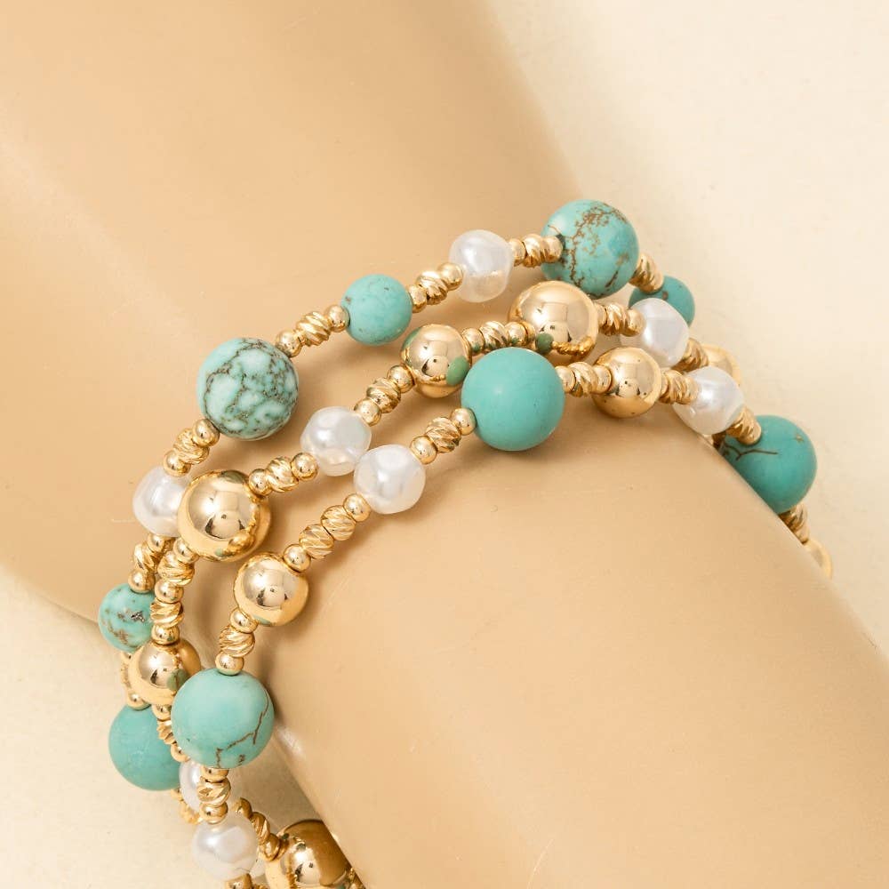 Stone Metallic And Pearl Beaded Bracelet Set