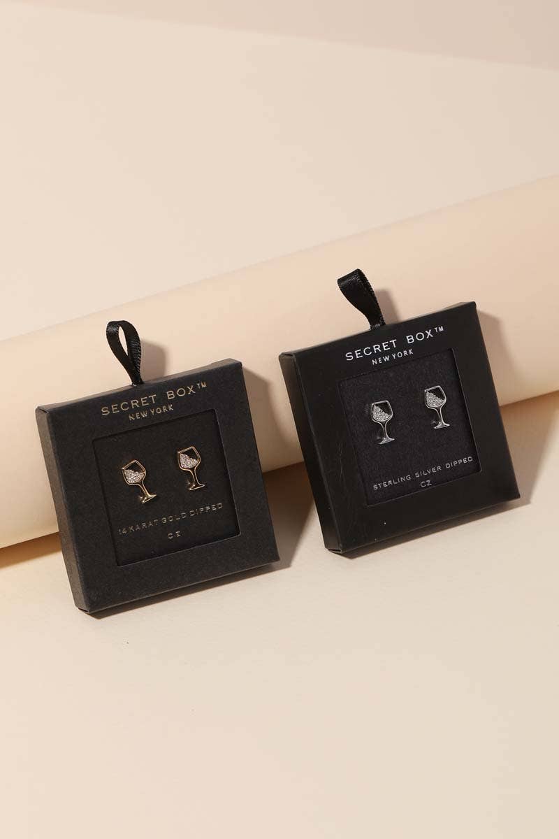 Secret Box Gold Dipped Wine Glass Stud Earrings