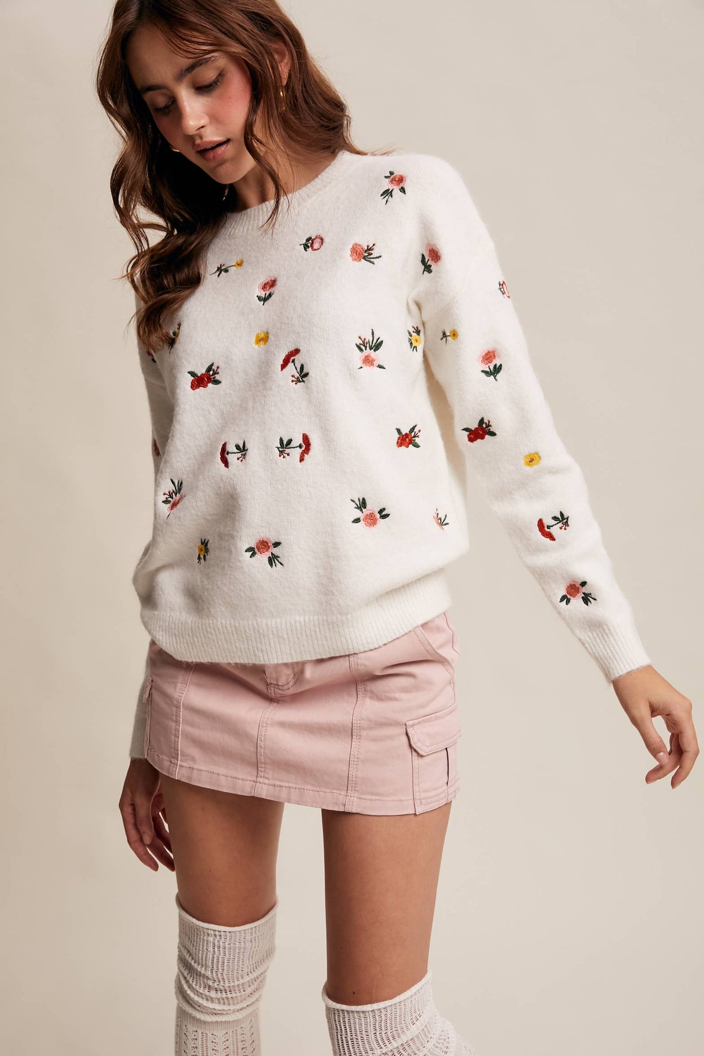 Floral Embroidered Knit Sweater