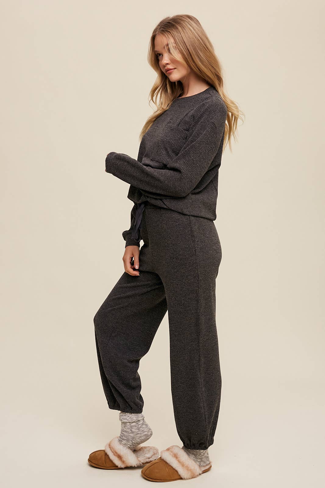 Waffle Knit Long Sleeve Lounge Set