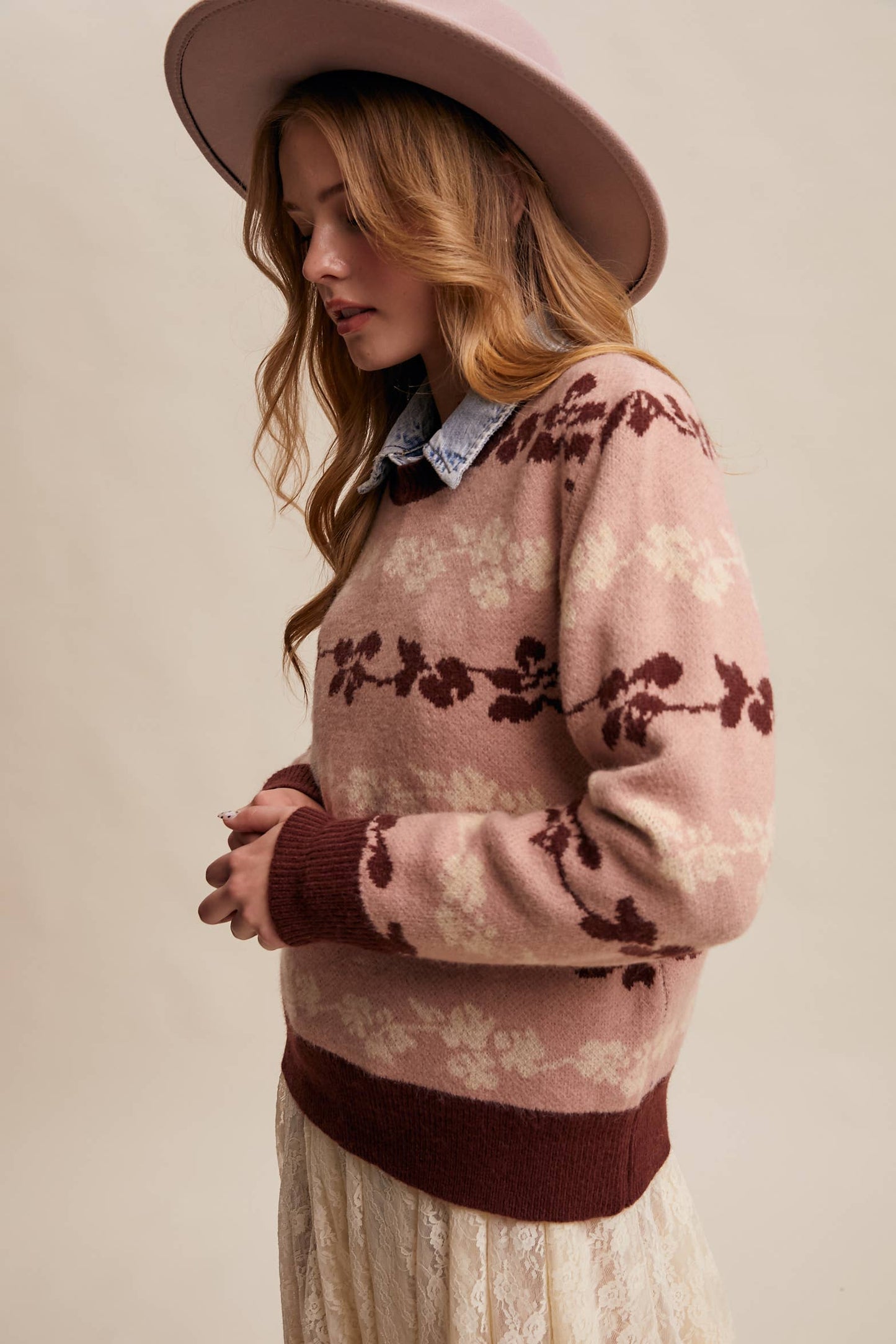 Floral Jacquard Knit Pullover