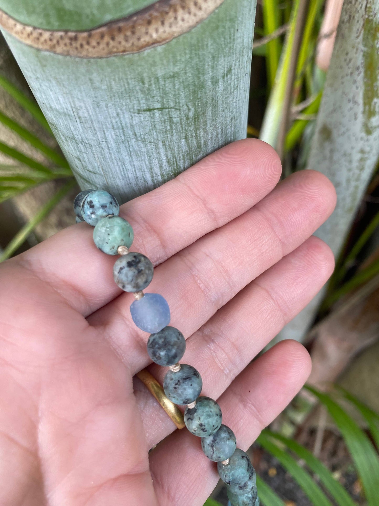 Apatite and Recycled Glass Adjustable Beaded Necklace