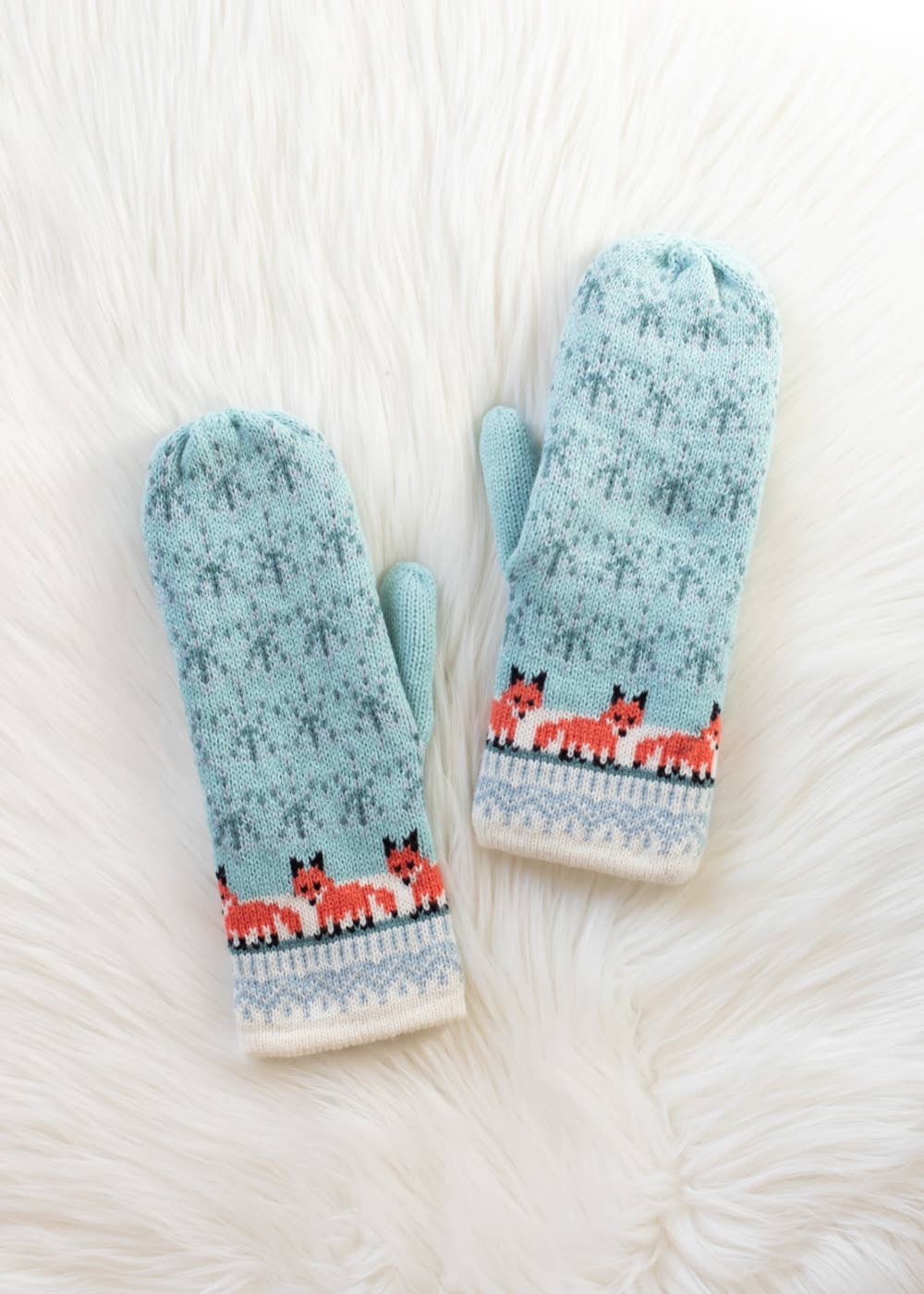 Lt. Blue Fox Pattern Mittens