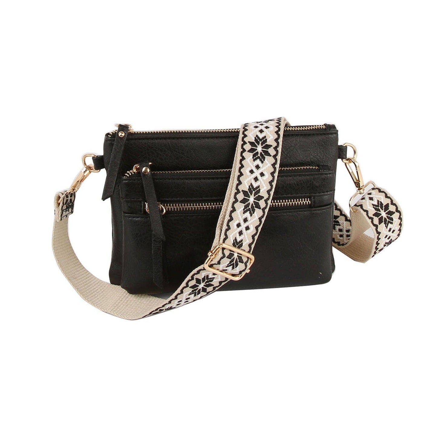 Multi Zip Pocket Women's Crossbody Bag with Guitar Strap
