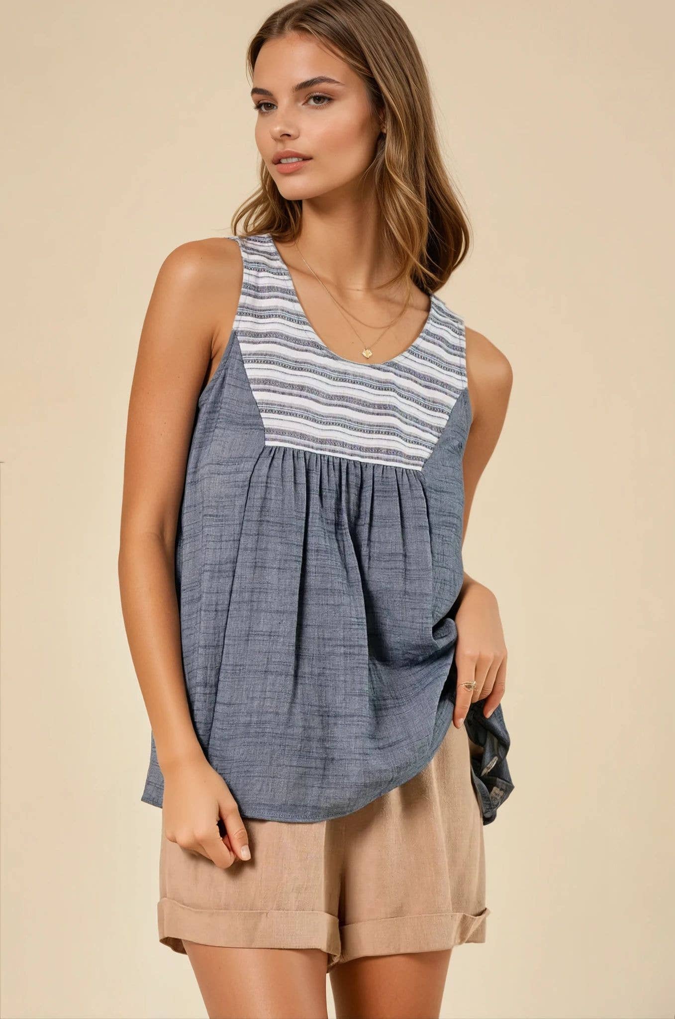 Striped Yoke Babydoll Top