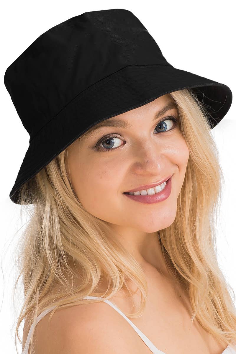 Solid Reversible Black Bottom Cotton Bucket Hat