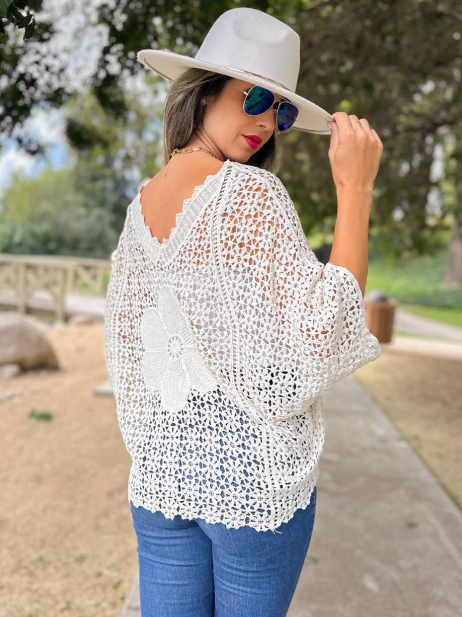 Boho Crochet Top with Flower Detail