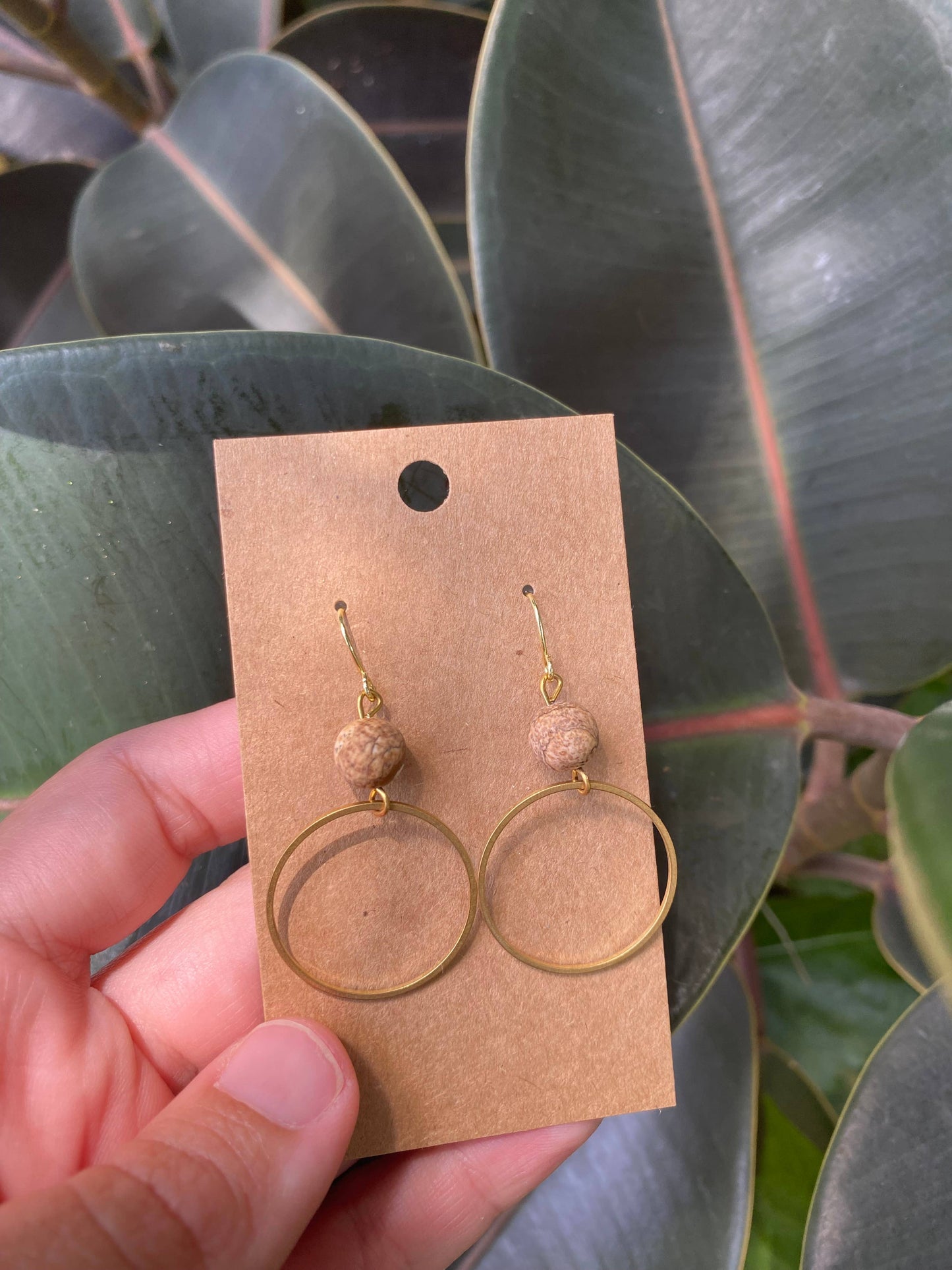 Amazonite and Brass Circle Earrings