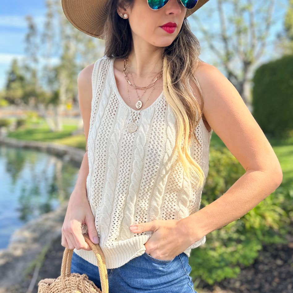 Cable Knit Lace-Up Tank Top