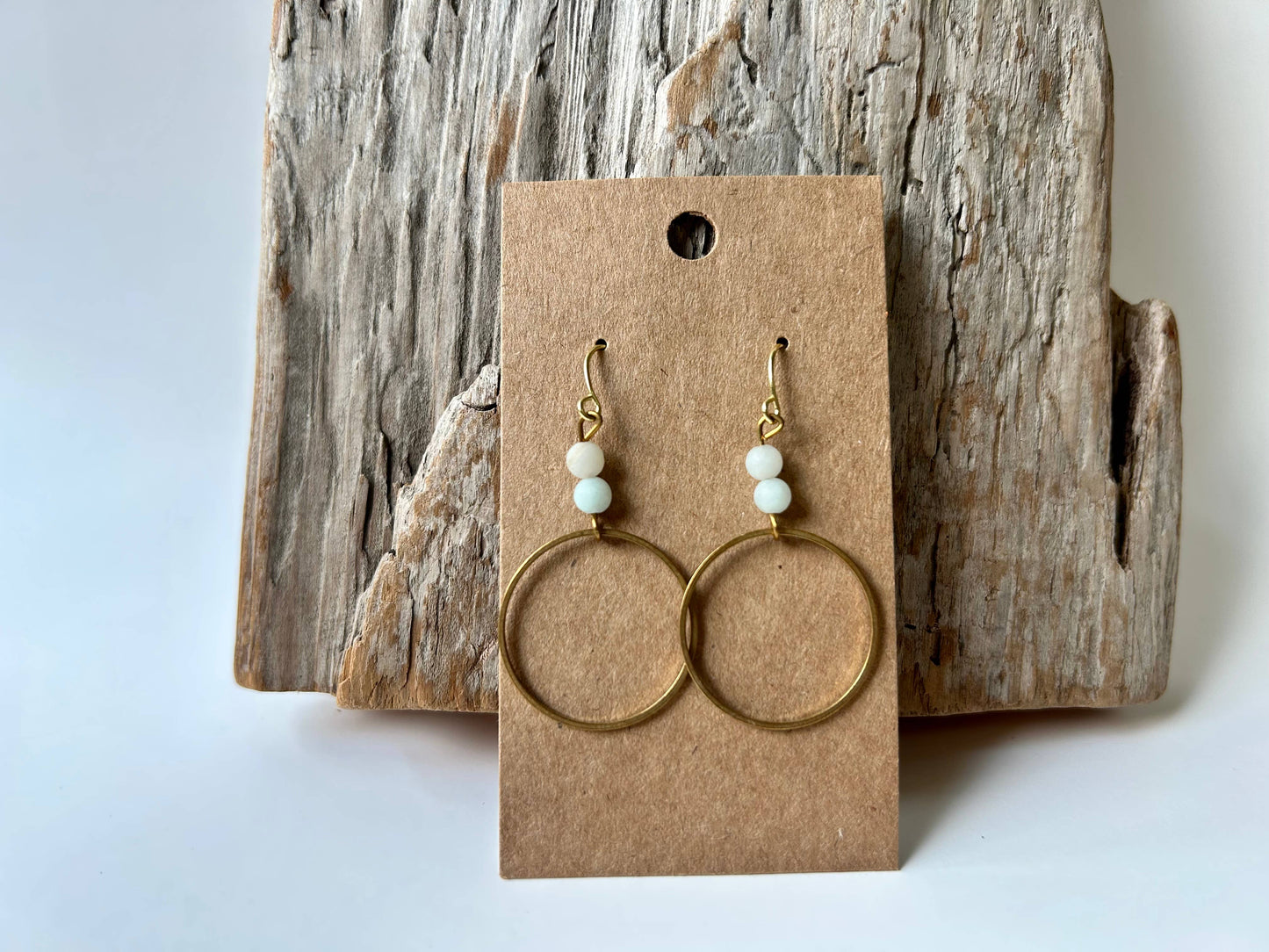 Amazonite and Brass Circle Earrings