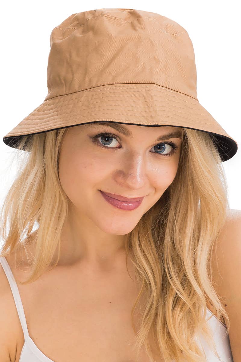 Solid Reversible Black Bottom Cotton Bucket Hat