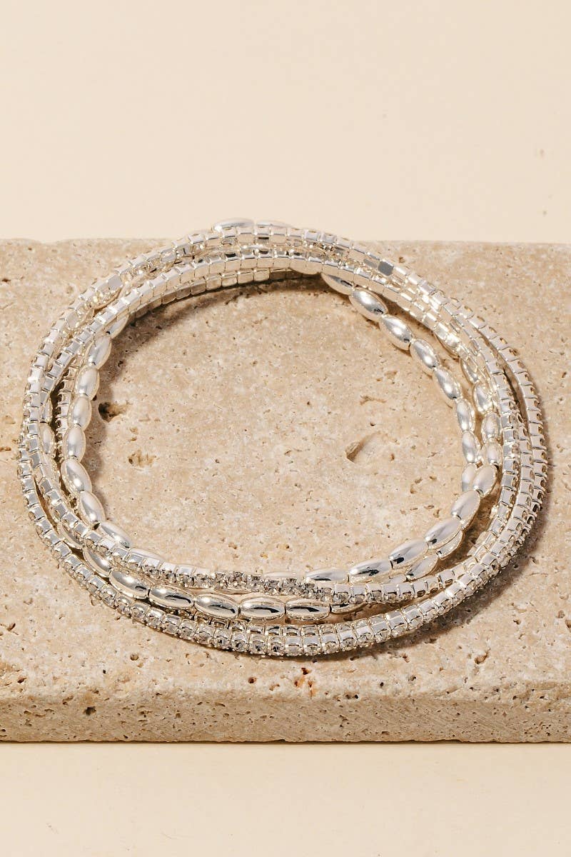 Rhinestone Pave And Elastic Beaded Bracelet Set