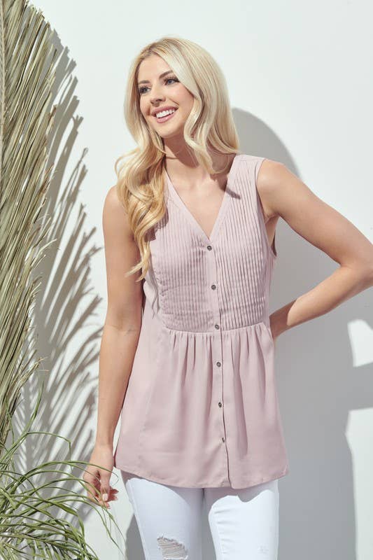 Pleats Blouse With Deep V-Neck
