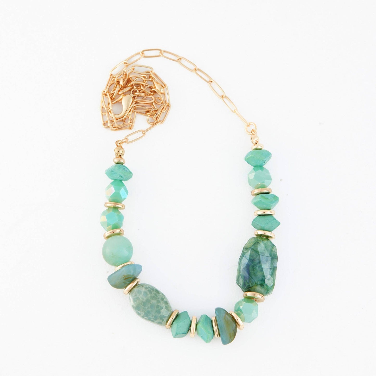 18" Gold and Green Paperclip Chain Necklace