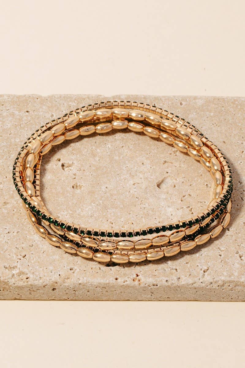 Rhinestone Pave And Elastic Beaded Bracelet Set