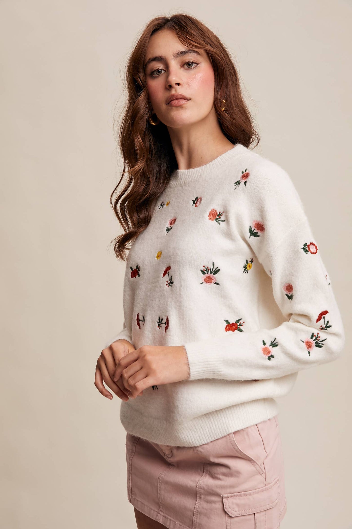 Floral Embroidered Knit Sweater