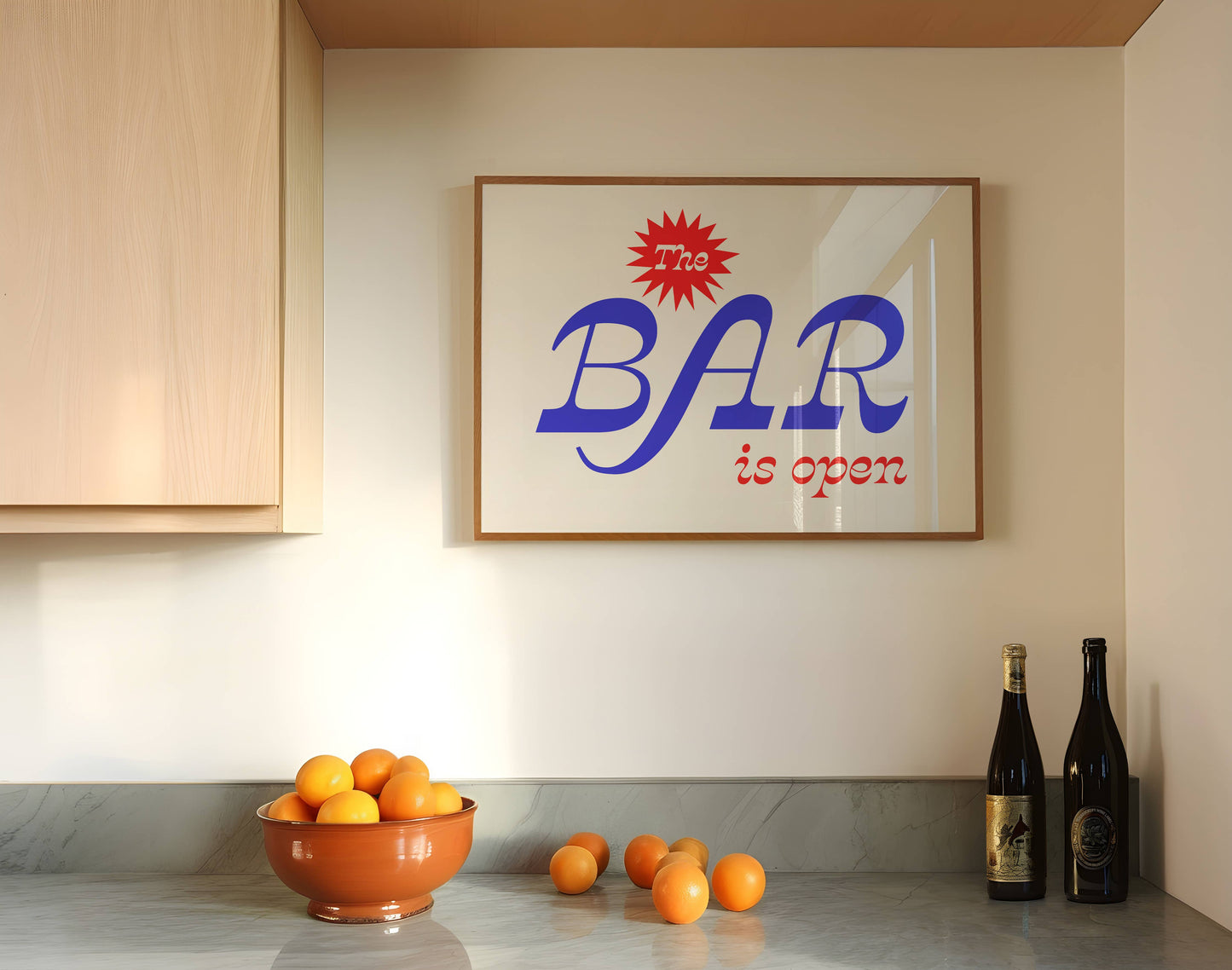 The Bar is Open Print. Funky Kitchen Art, Colorful Bar Cart