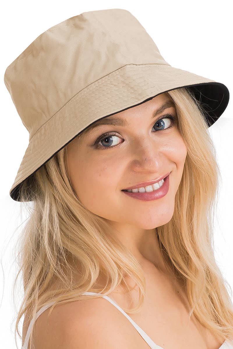 Solid Reversible Black Bottom Cotton Bucket Hat