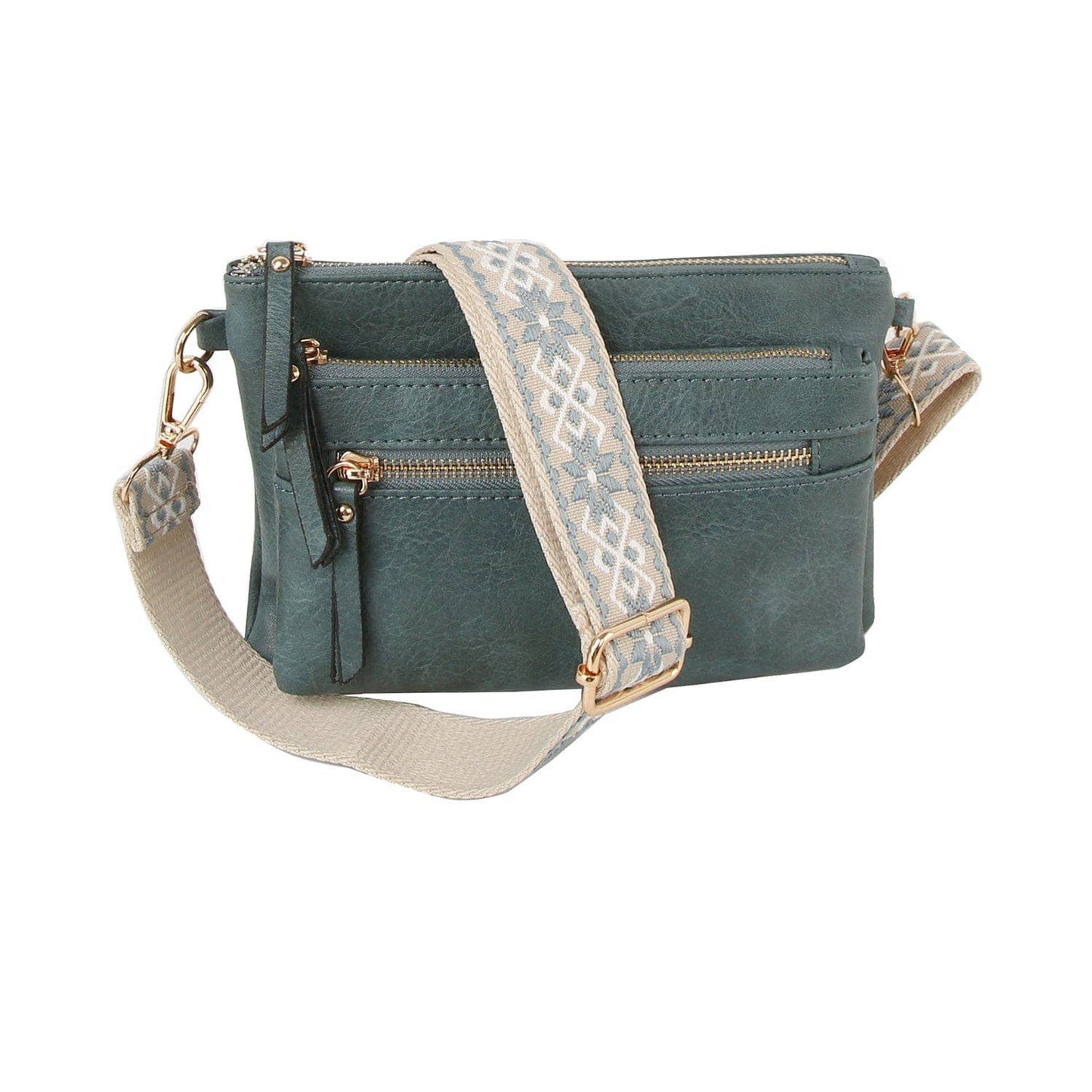 Multi Zip Pocket Women's Crossbody Bag with Guitar Strap