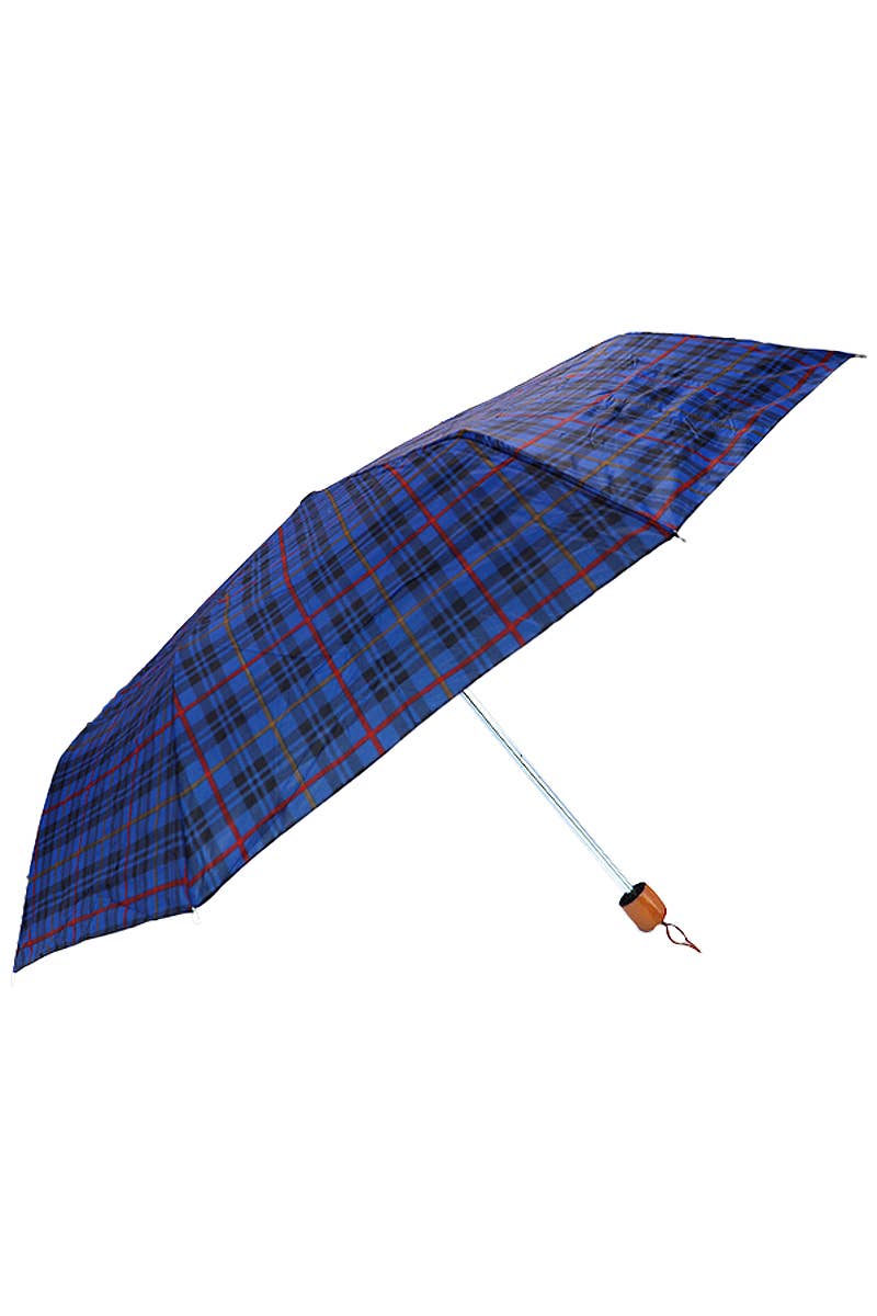 Blue Plaid Manual 8-Panel 3-Fold Compact Umbrella