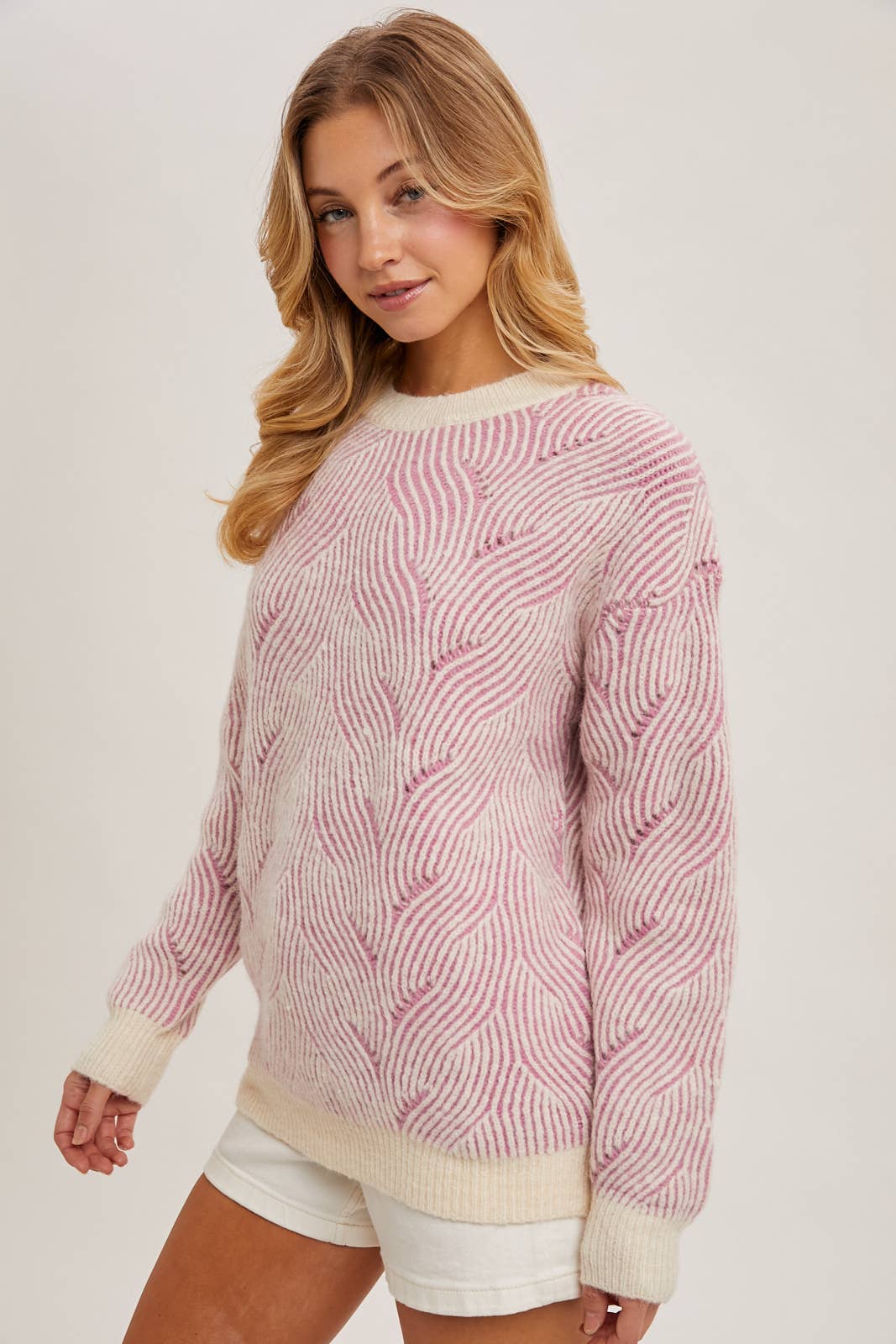 Crew Neck Geo Textured Knit Sweater