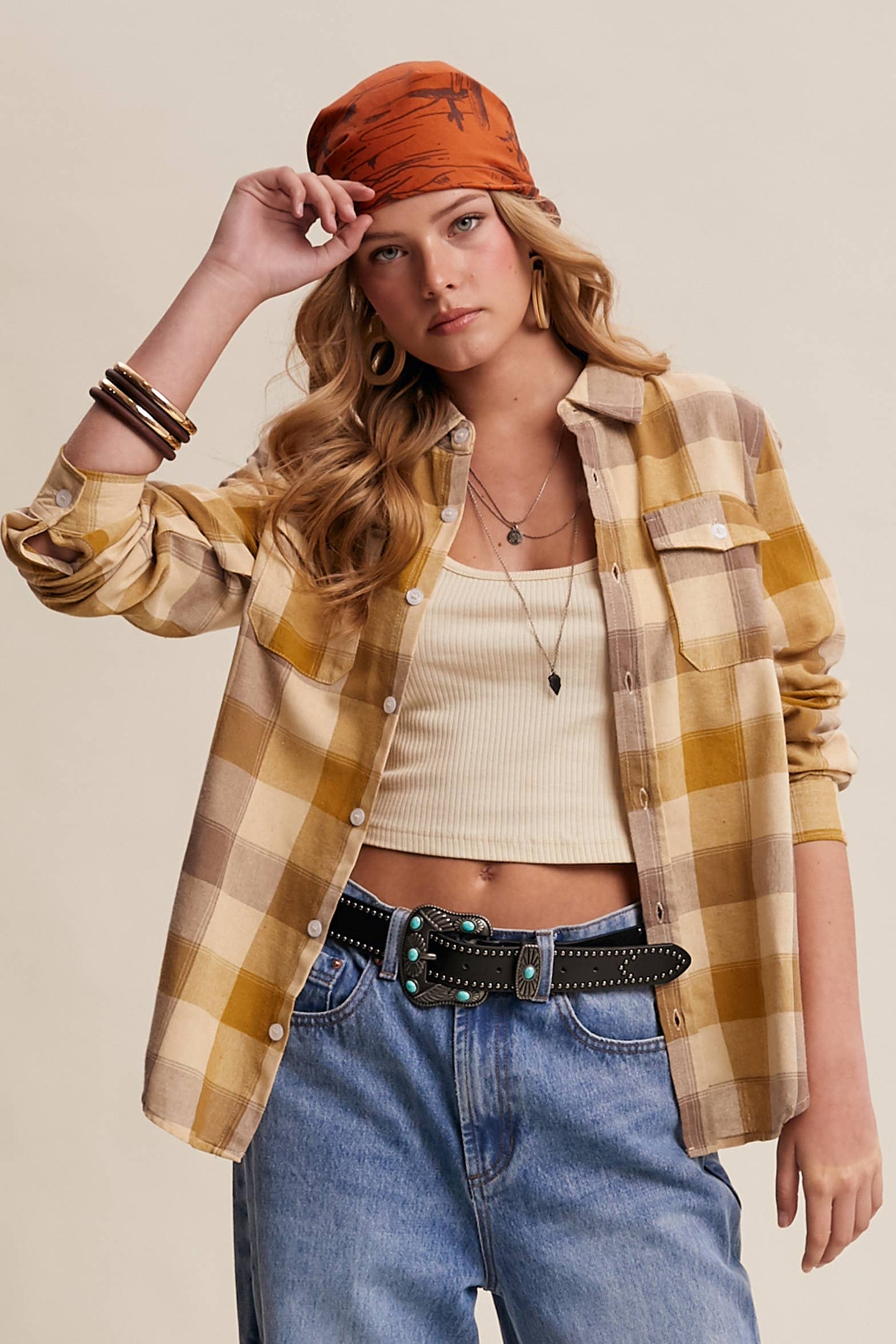 Western Plaid Button-Down Shirt