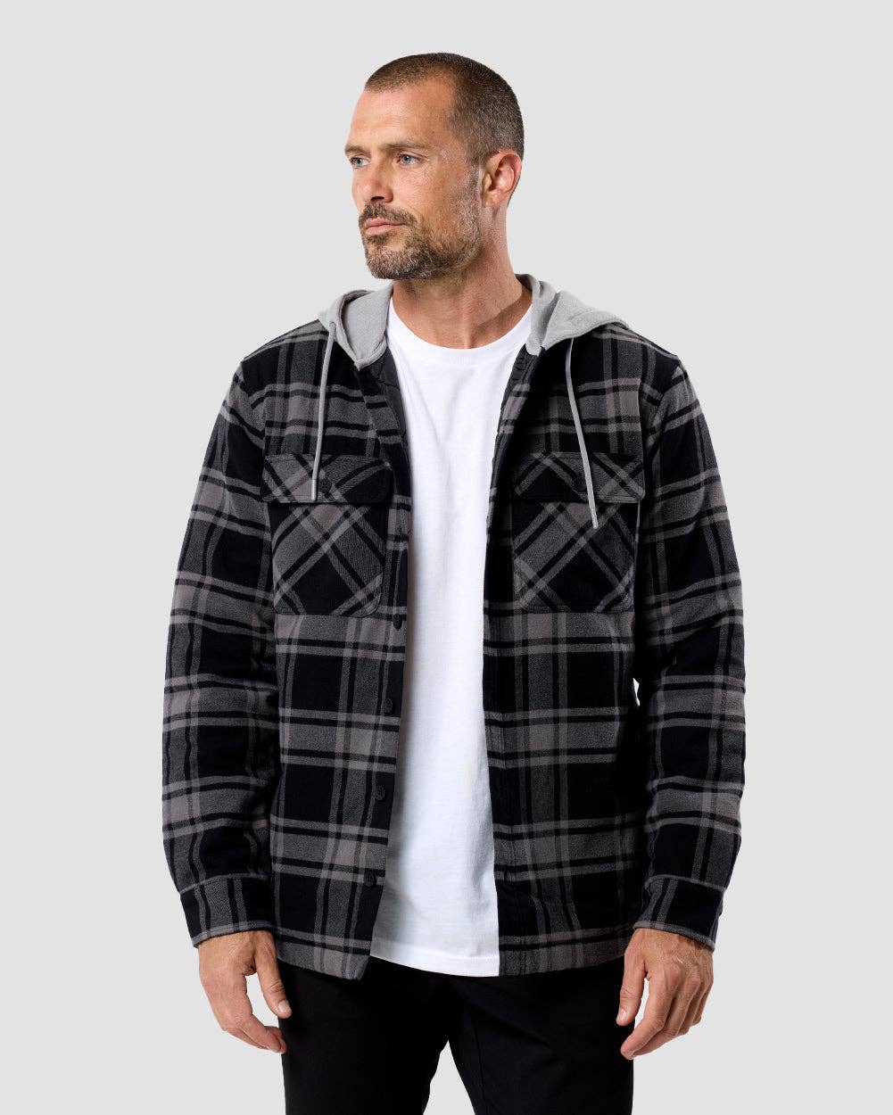 Men's Hooded Flannel Zip-Up Shirt Jacket