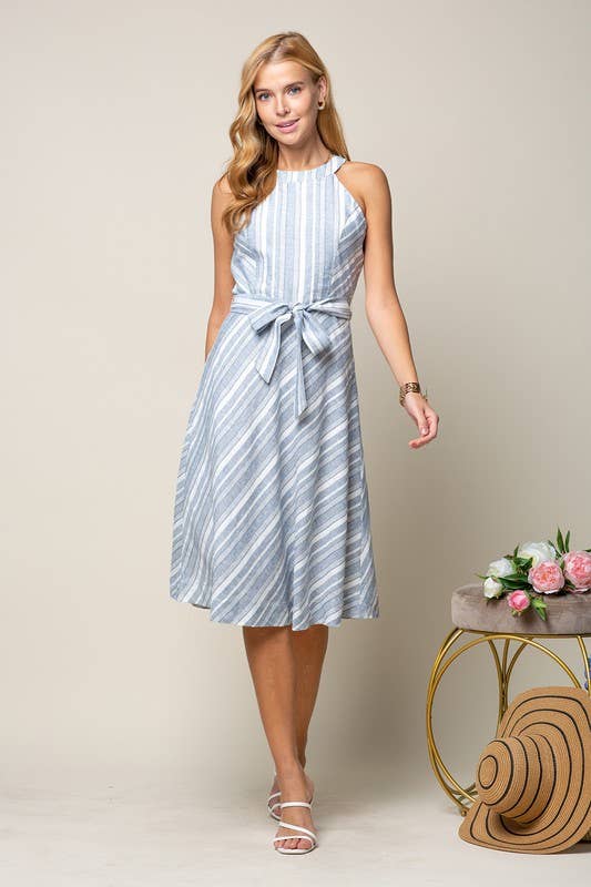 Halter Neck Dress with Multiple Stripe Ways