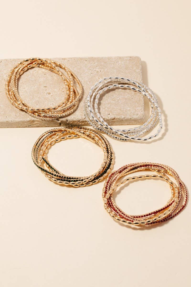 Rhinestone Pave And Elastic Beaded Bracelet Set