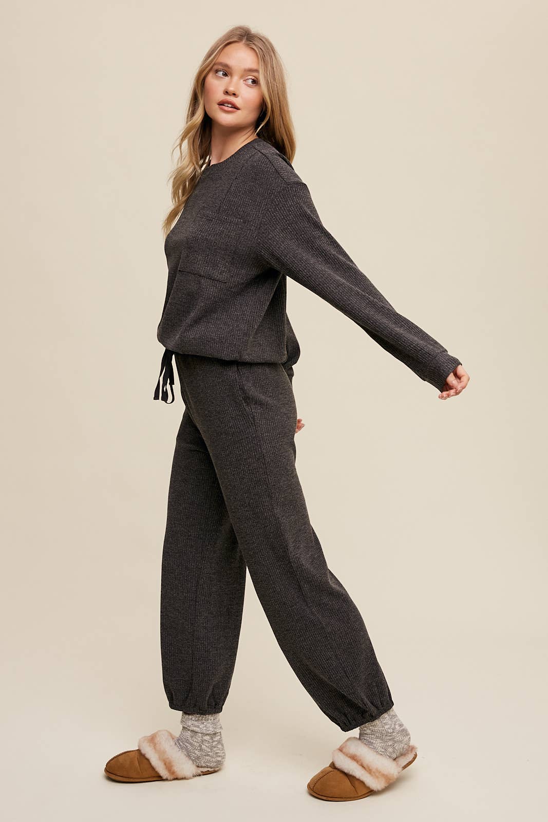 Waffle Knit Long Sleeve Lounge Set