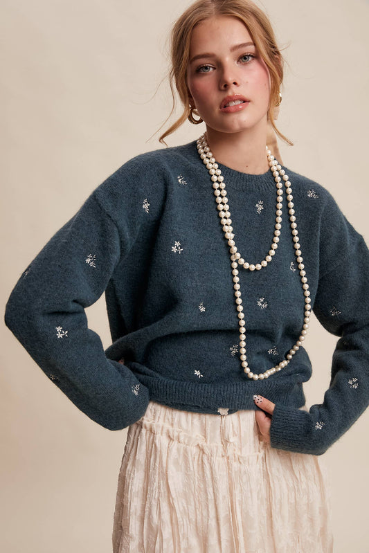Embroidered Dot Knit Sweater