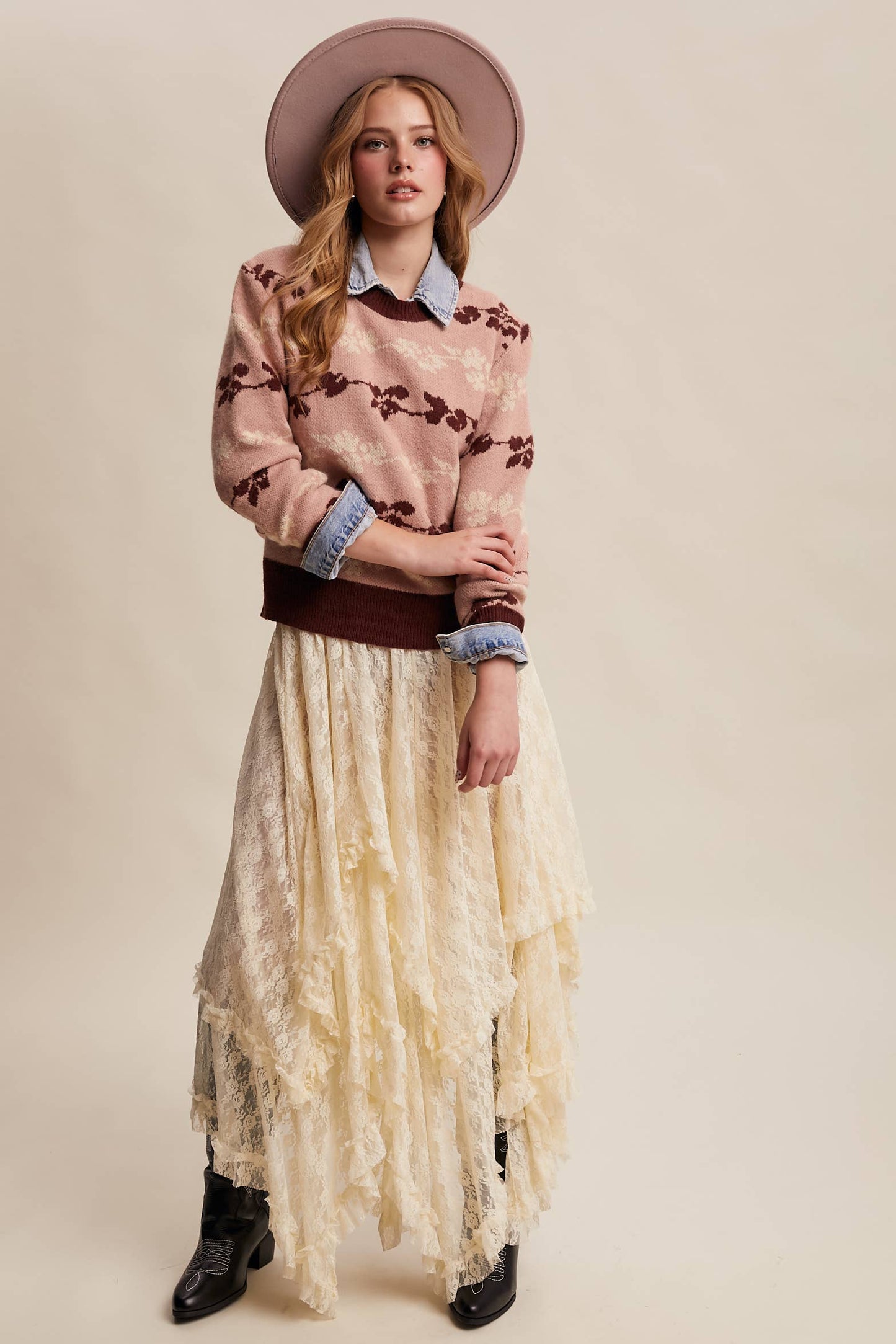 Floral Jacquard Knit Pullover