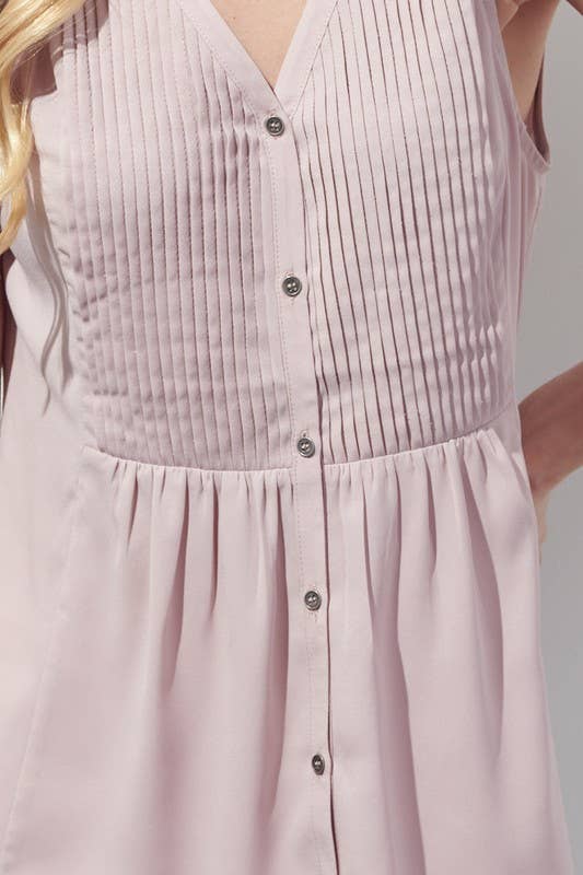 Pleats Blouse With Deep V-Neck