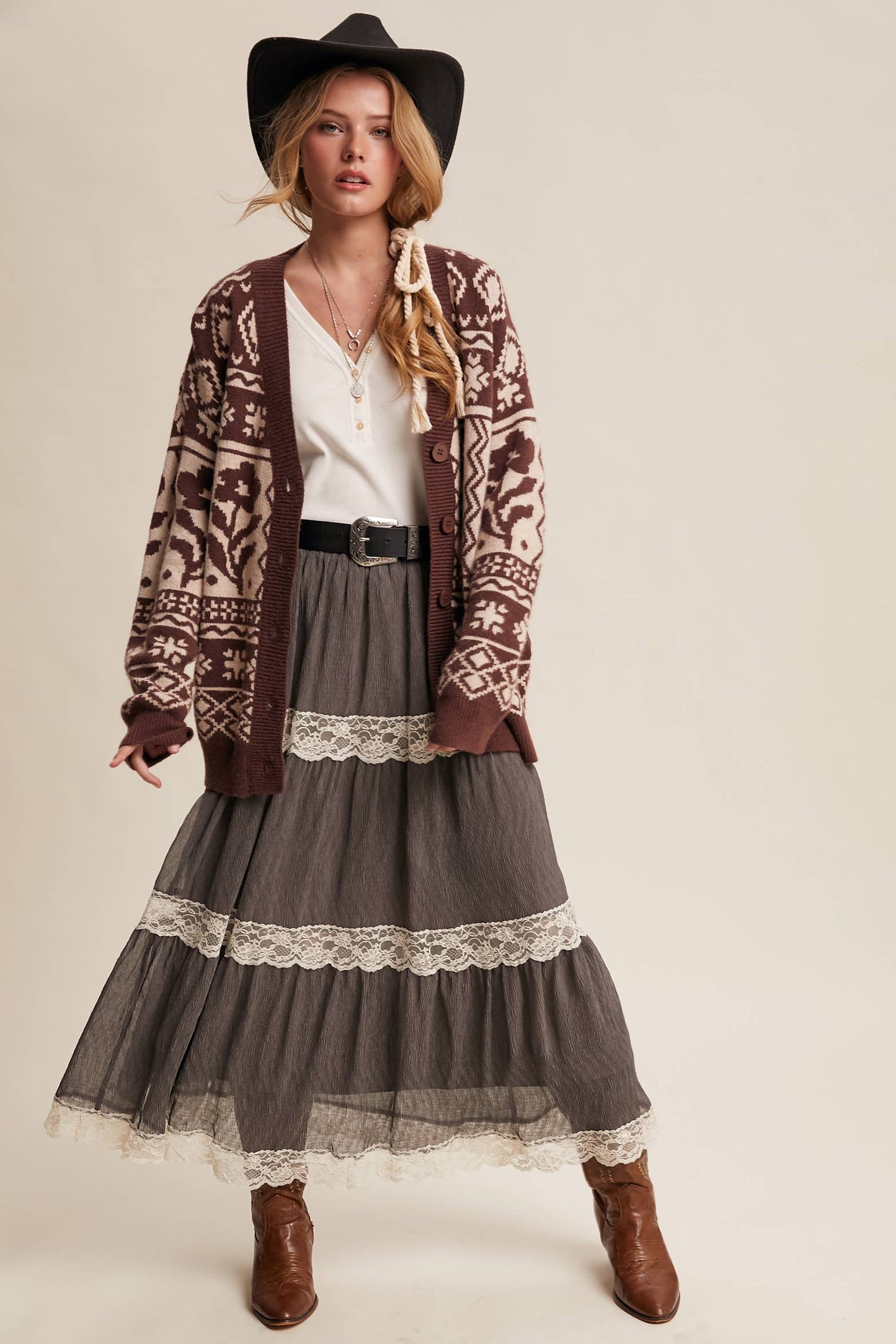 Fair Isle Floral Knit Cardigan