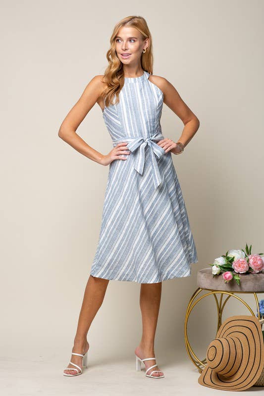 Halter Neck Dress with Multiple Stripe Ways