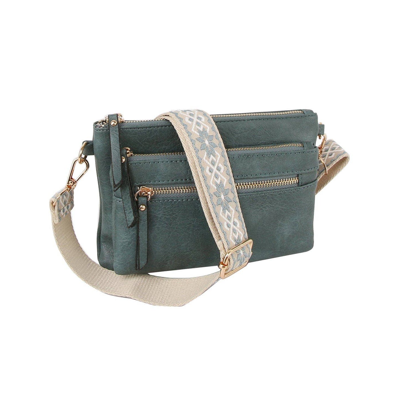 Multi Zip Pocket Women's Crossbody Bag with Guitar Strap