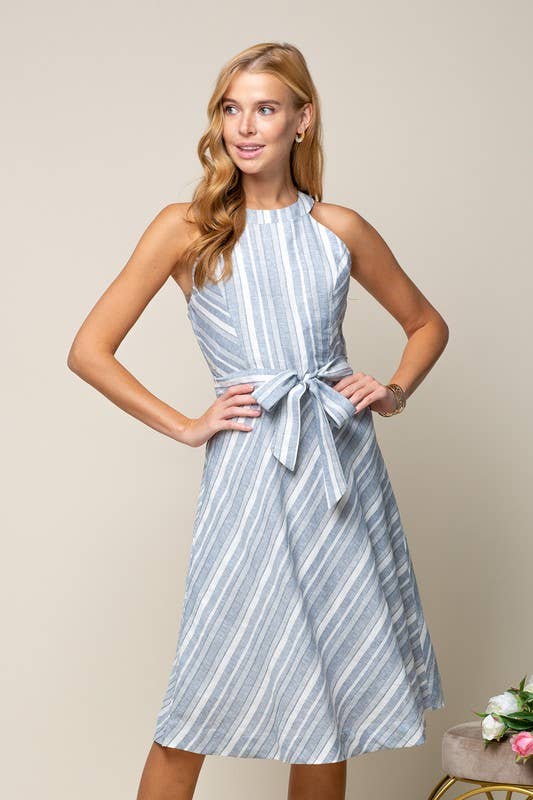 Halter Neck Dress with Multiple Stripe Ways