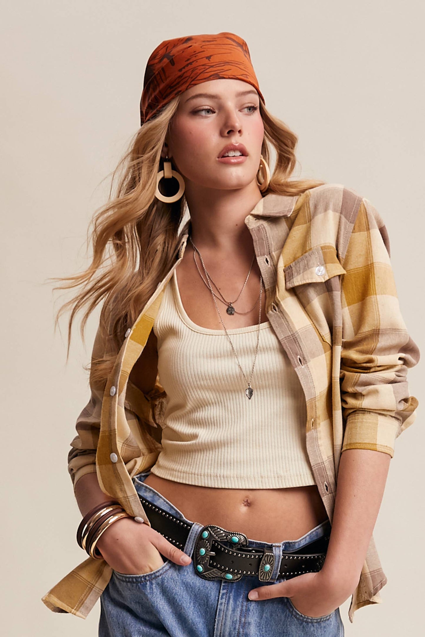 Western Plaid Button-Down Shirt