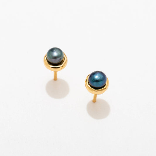 Black Pearl 18k Gold Plate Stud Earrings
