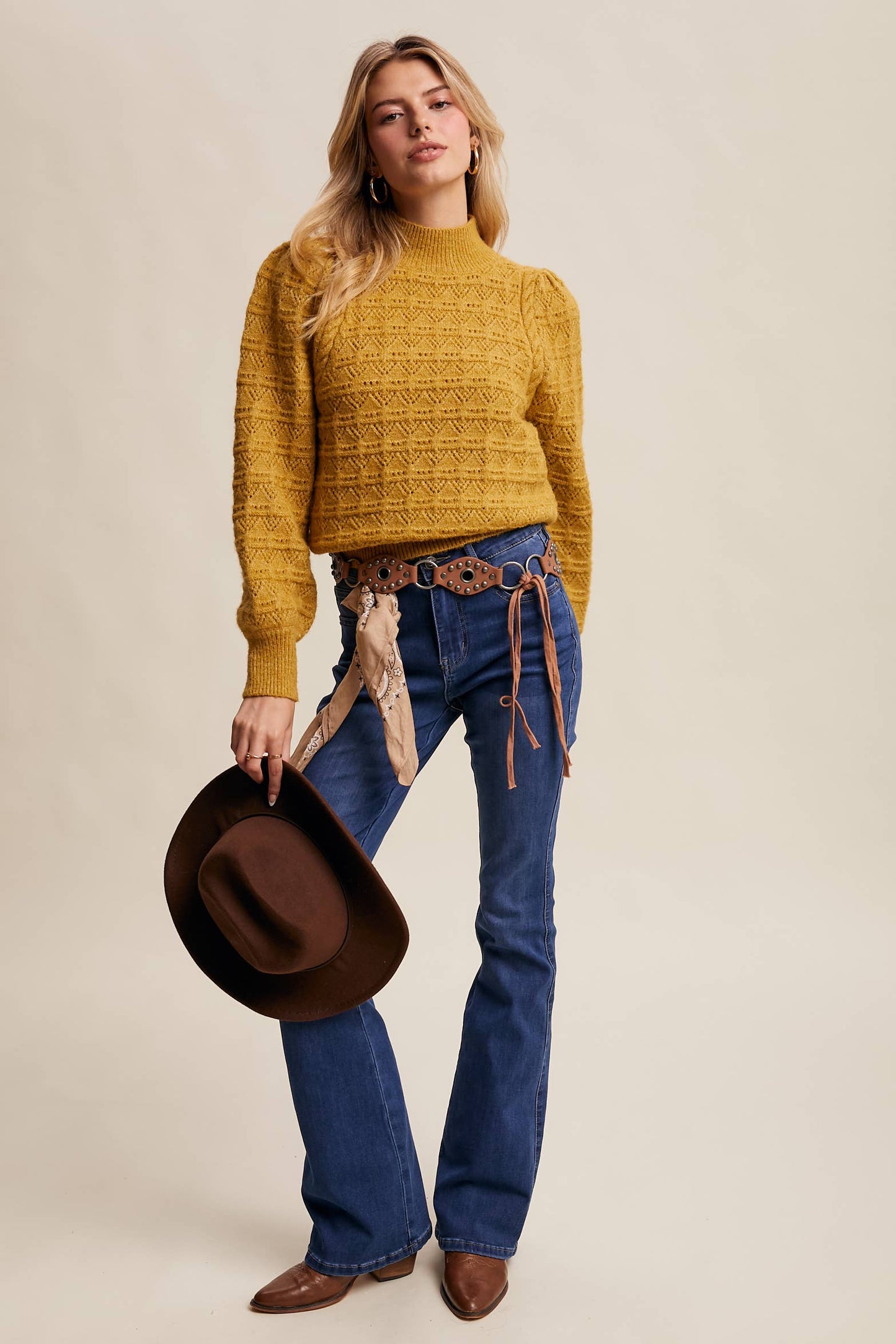 Pointelle Puff Sleeve Sweater