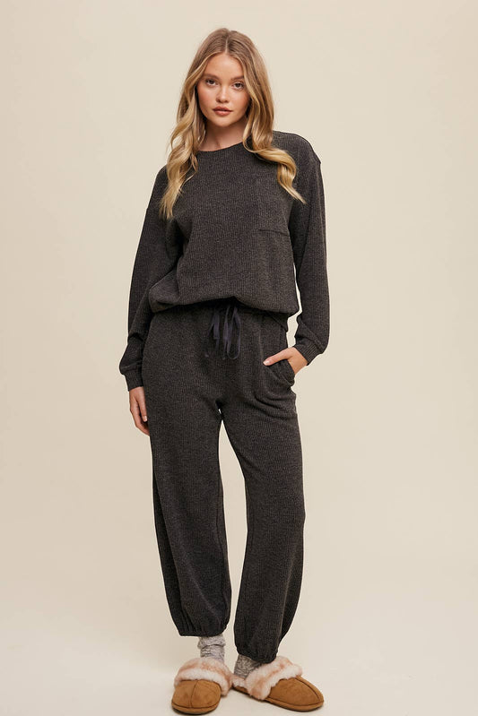 Waffle Knit Long Sleeve Lounge Set