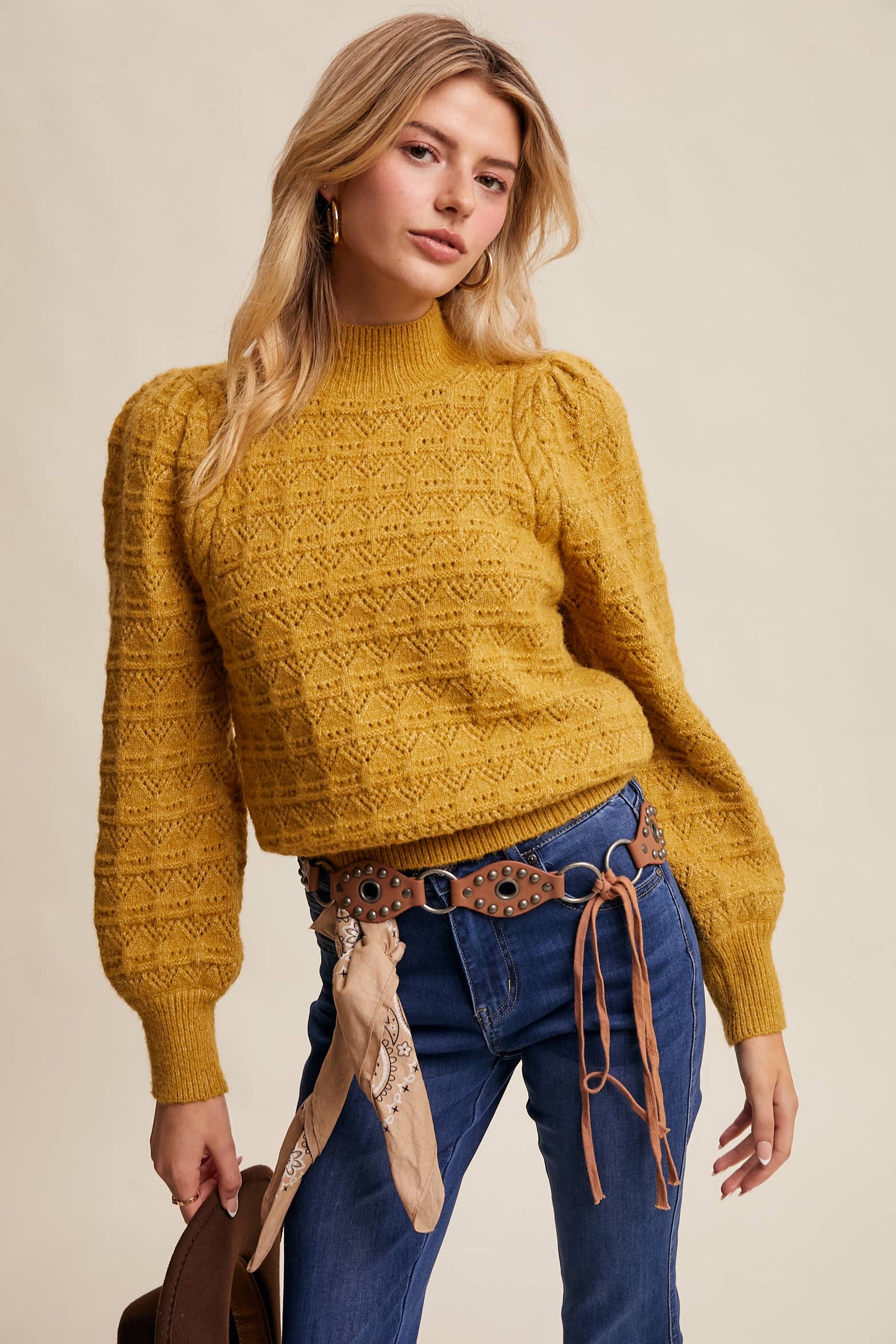 Pointelle Puff Sleeve Sweater